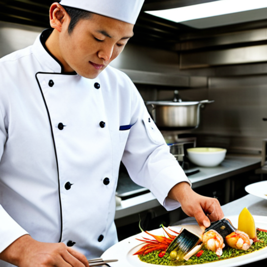 다문화 요리사 경력관리 - Global Chef**

"A professional chef, fully clothed in a pristine white chef's coat and hat, skillful...
