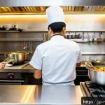 다문화 요리사로 이직하기 좋은 회사 - A vibrant multicultural restaurant kitchen scene featuring a diverse team of chefs from Asia, Europe...